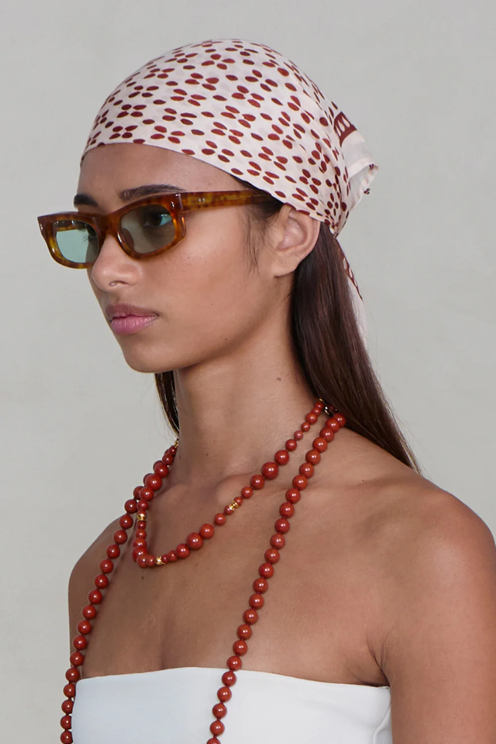 Beaded Floral Bandana Pink Sand - Image 3