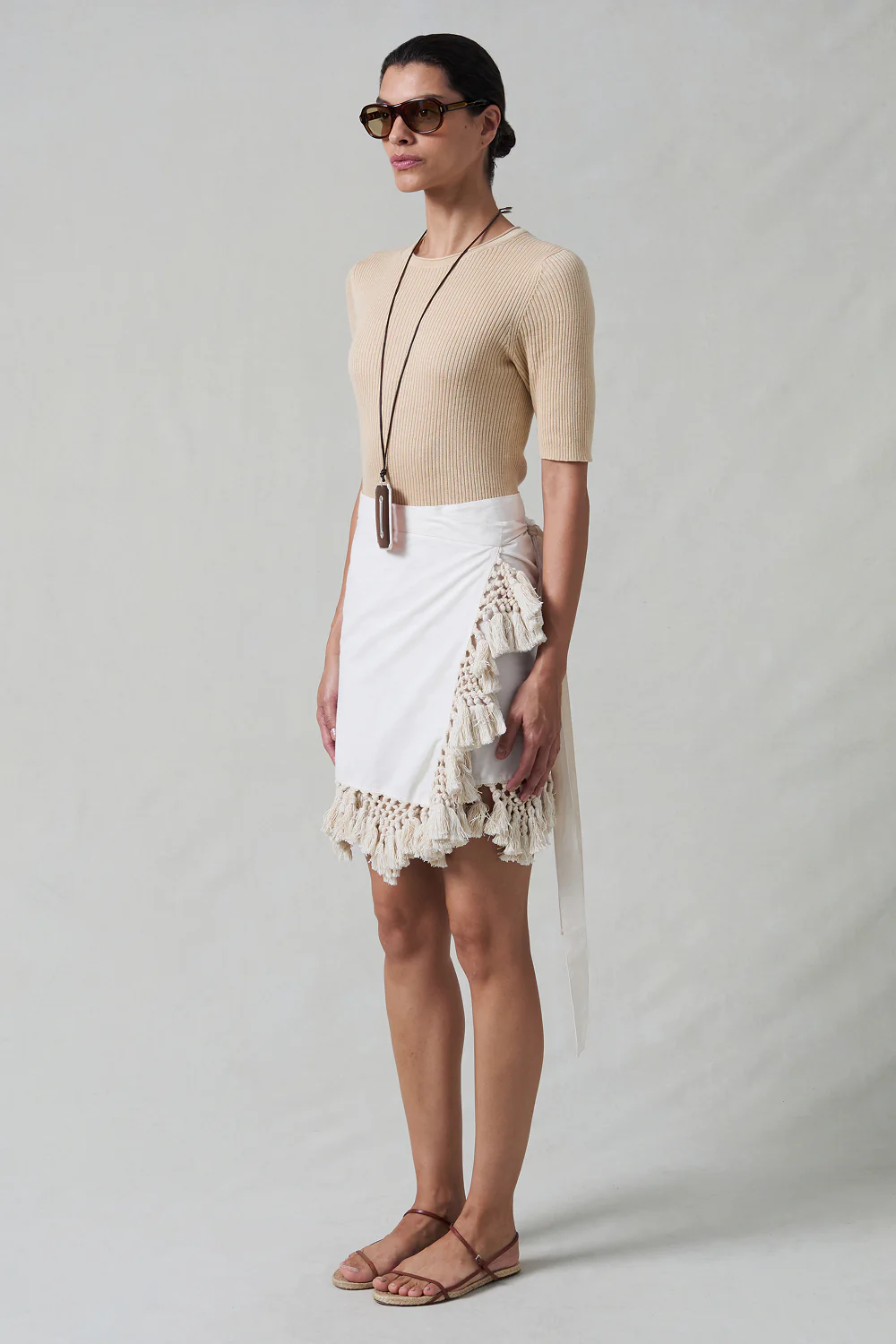 Capri Crochet Wrap Mini Skirt Natural - Image 2