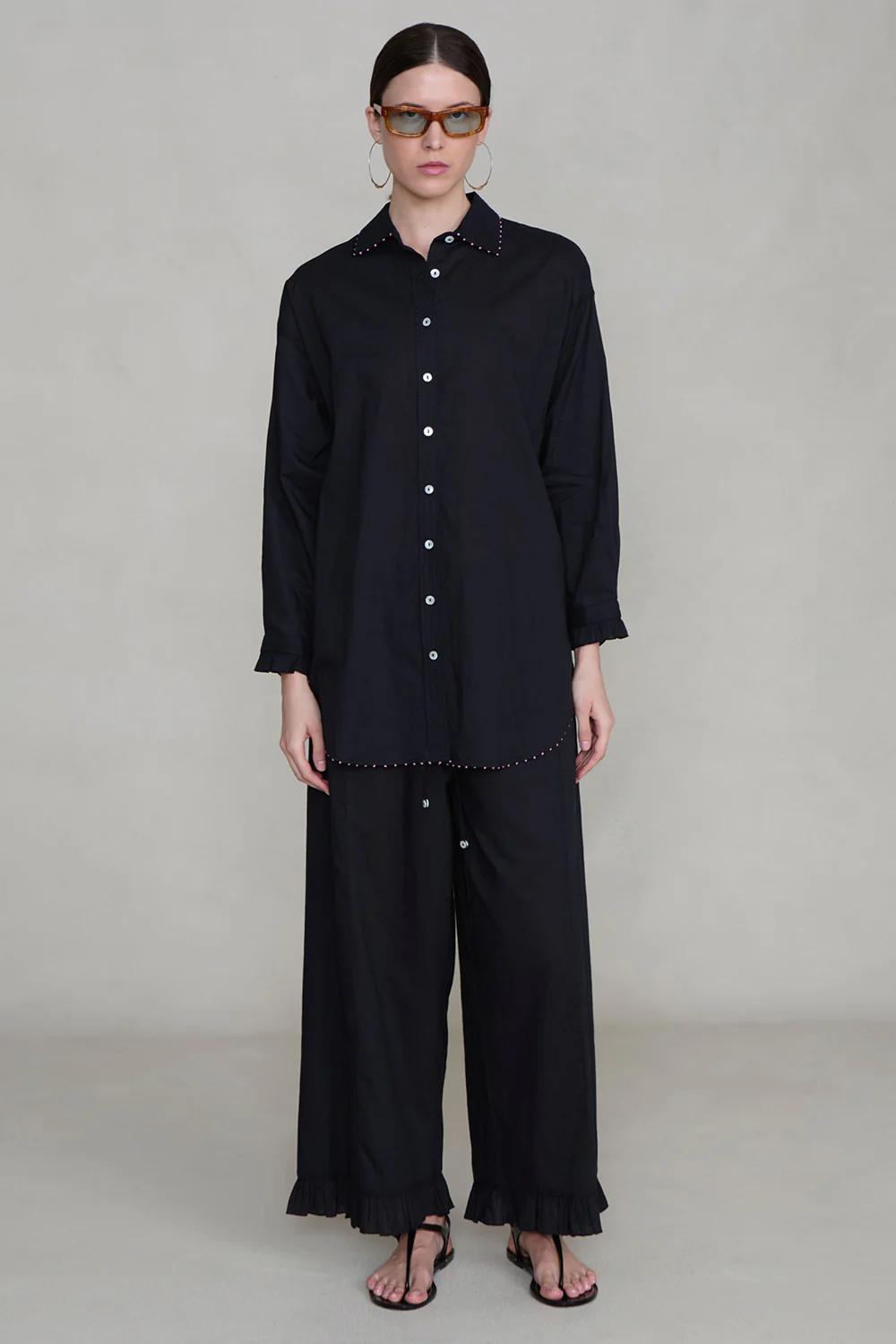 Cotton Ruffle Set Black