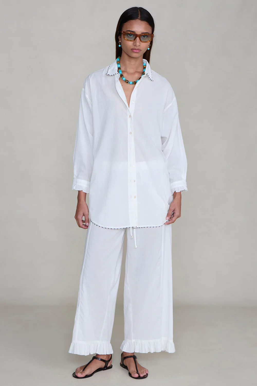 Cotton Ruffle Set White