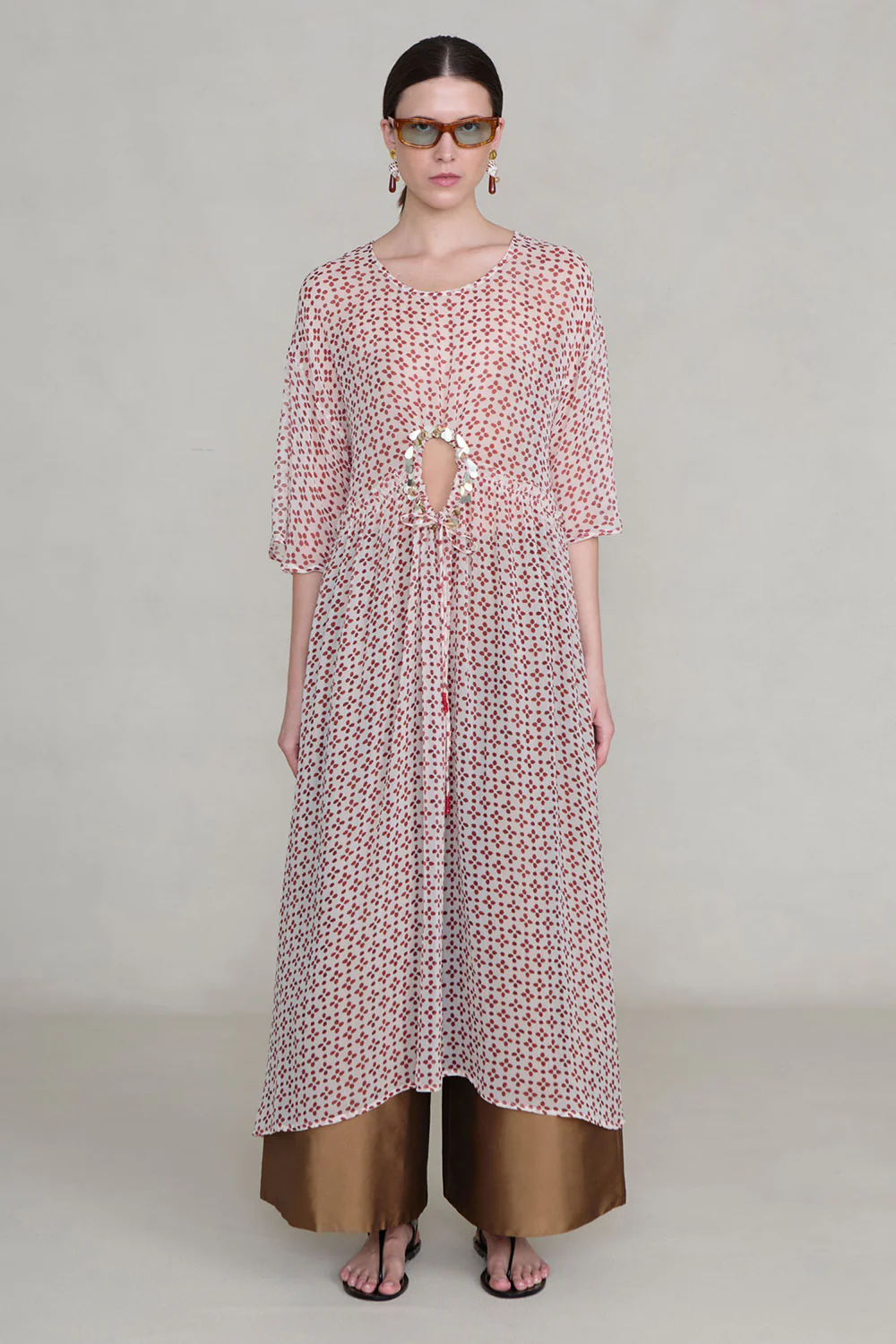Cutout Sequin Chiffon Tunic Pink Sand