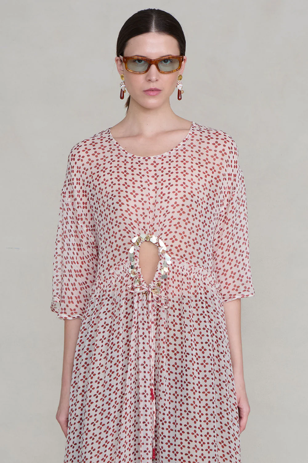 Cutout Sequin Chiffon Tunic Pink Sand - Image 2