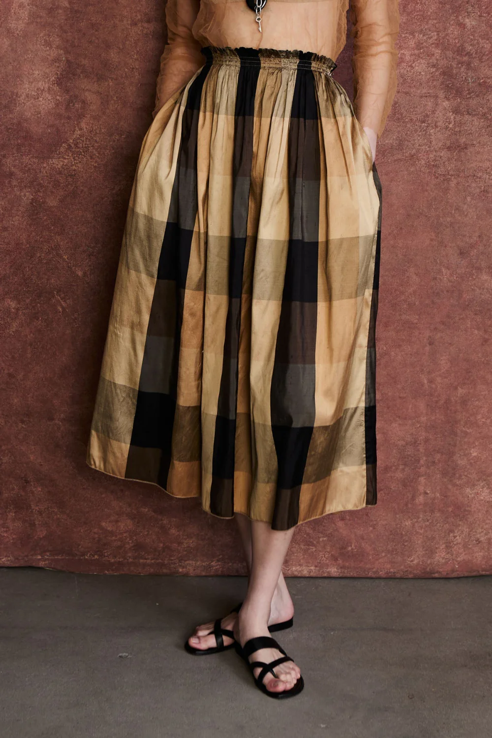 Elsa Silk Ballet Skirt Gold Check - Image 2