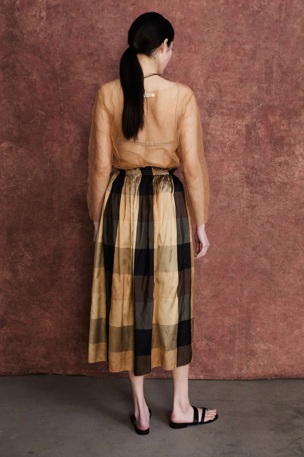 Elsa Silk Ballet Skirt Gold Check - Image 3