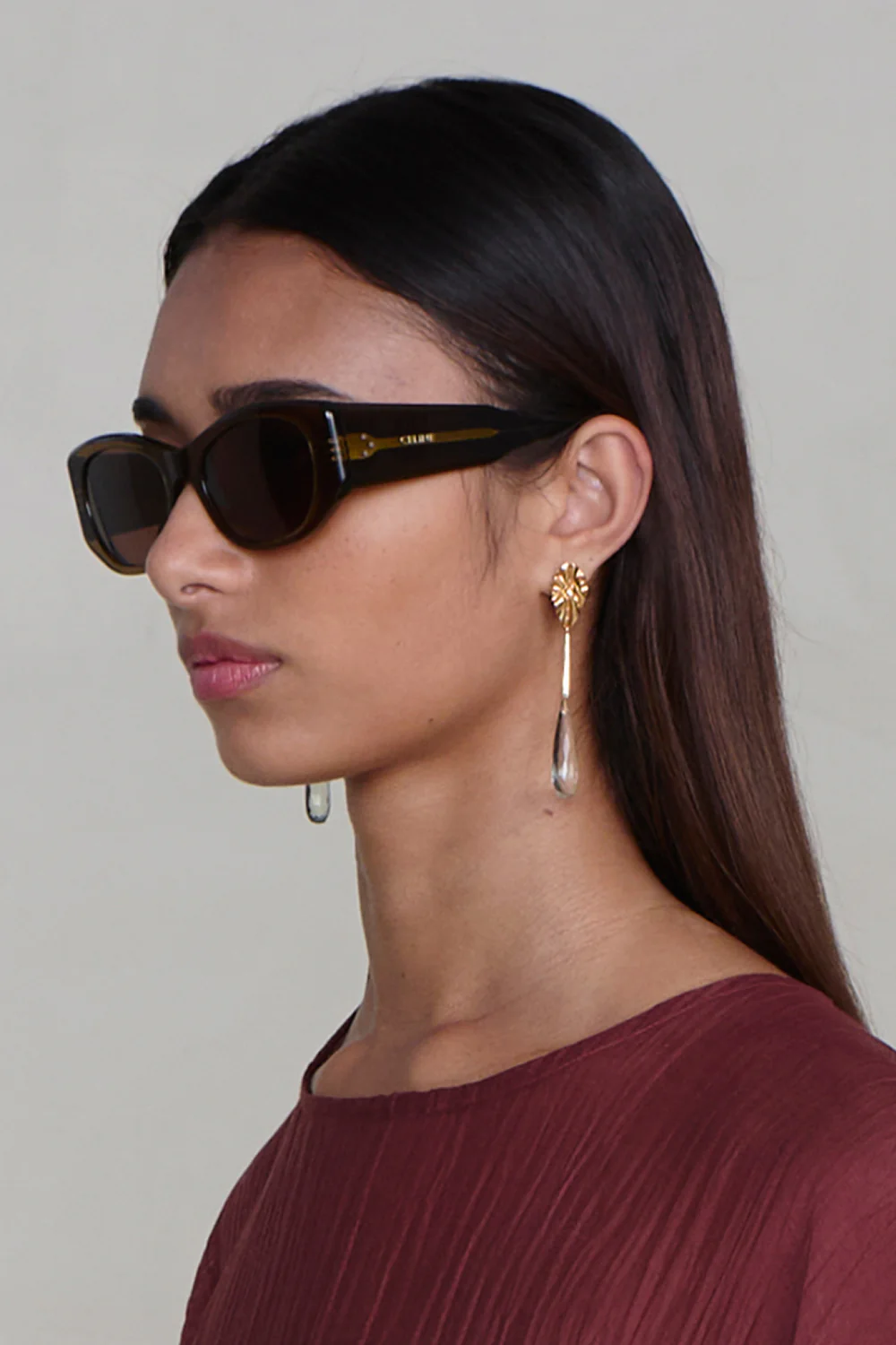 Fluted Drop Earrings Green Amethyst - Image 2