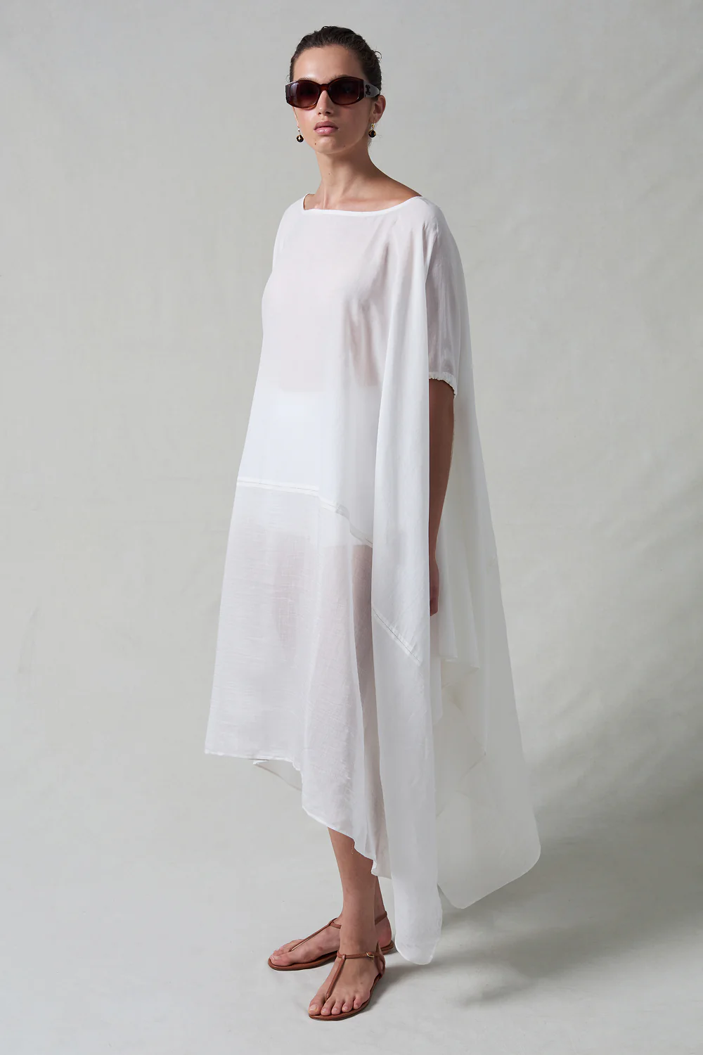 High Low Cotton Silk Caftan Cream - Image 3