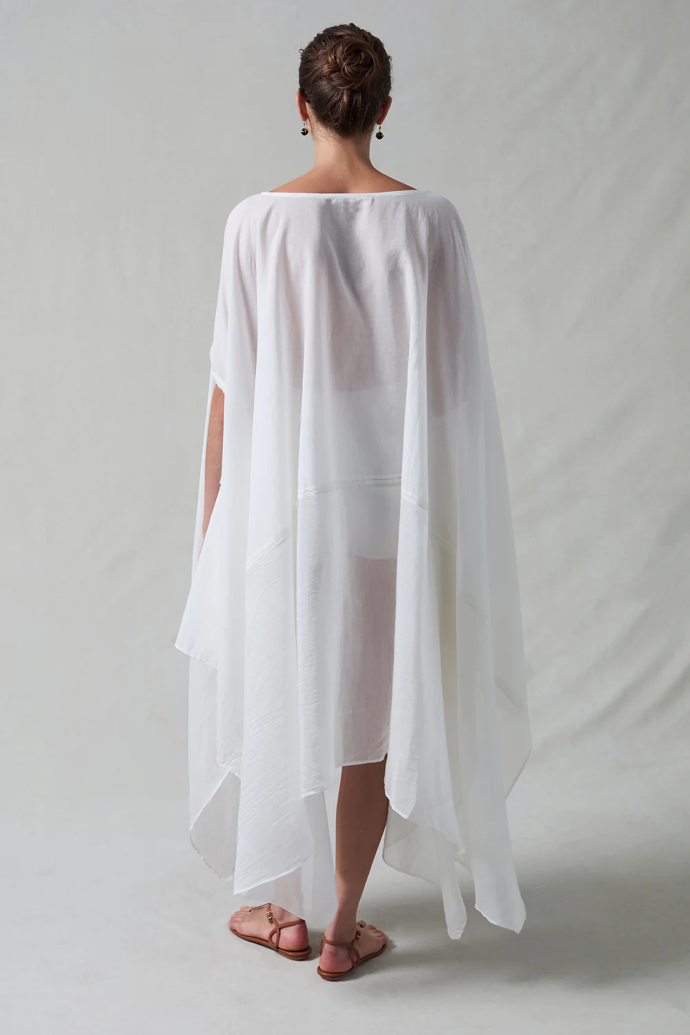 High Low Cotton Silk Caftan Cream - Image 4