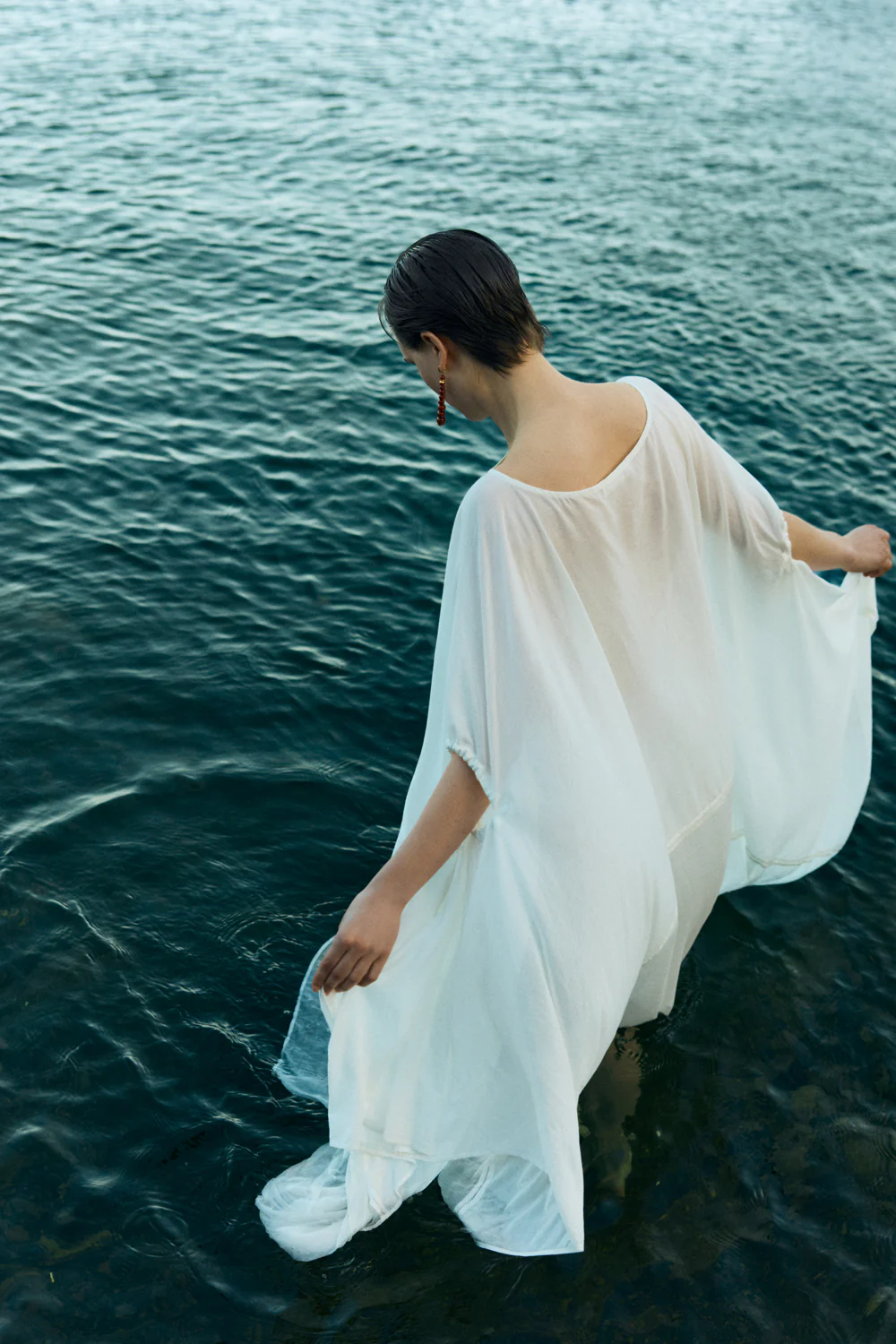 High Low Cotton Silk Caftan Cream - Image 5