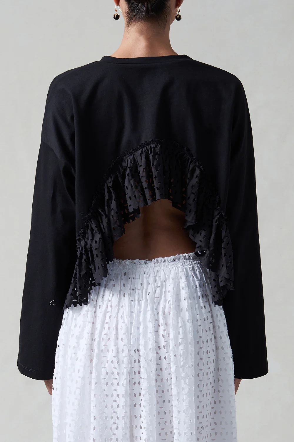 Laser Cut High Low Long Sleeve Tee Black - Image 3