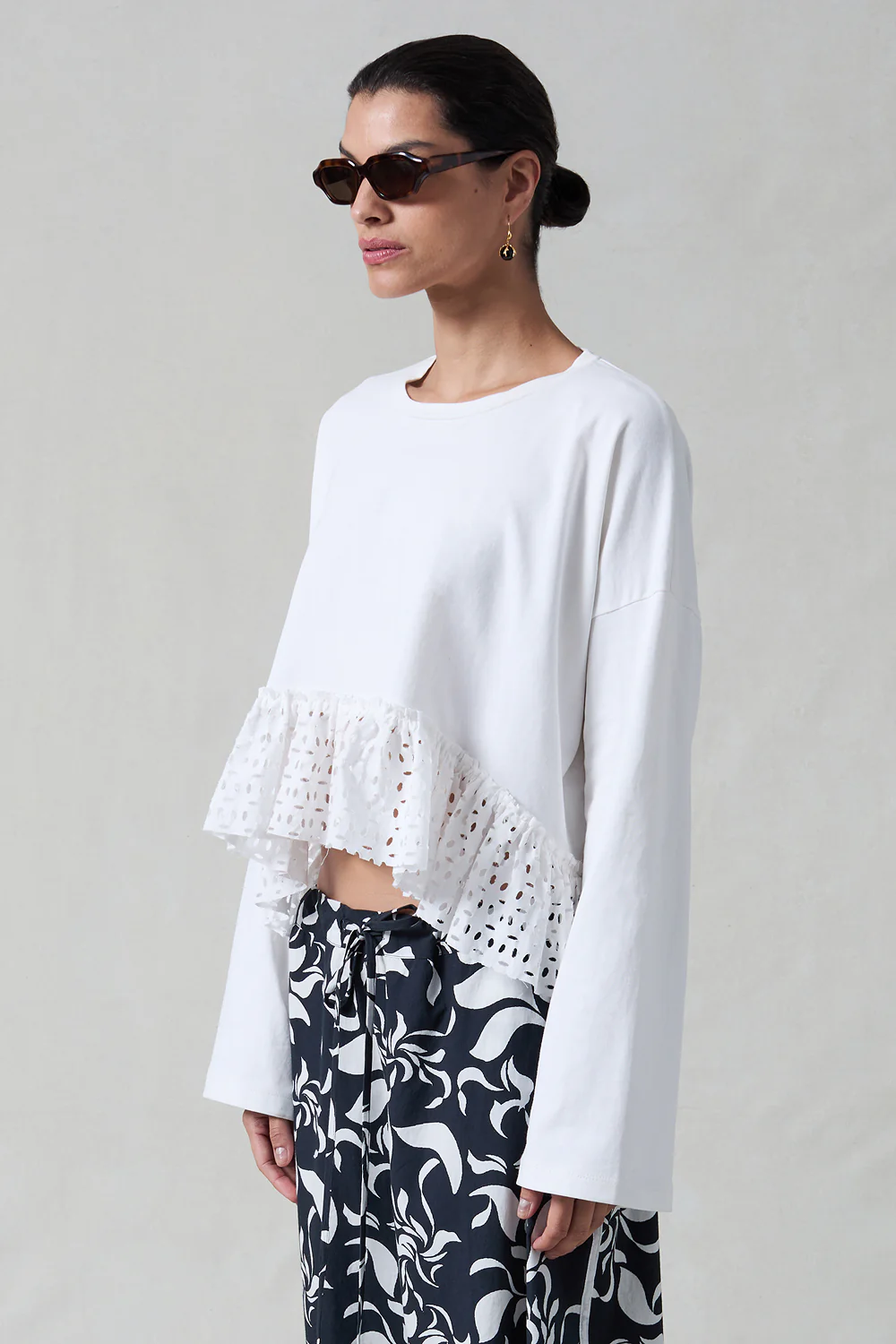 Laser Cut High Low Long Sleeve Tee White - Image 2