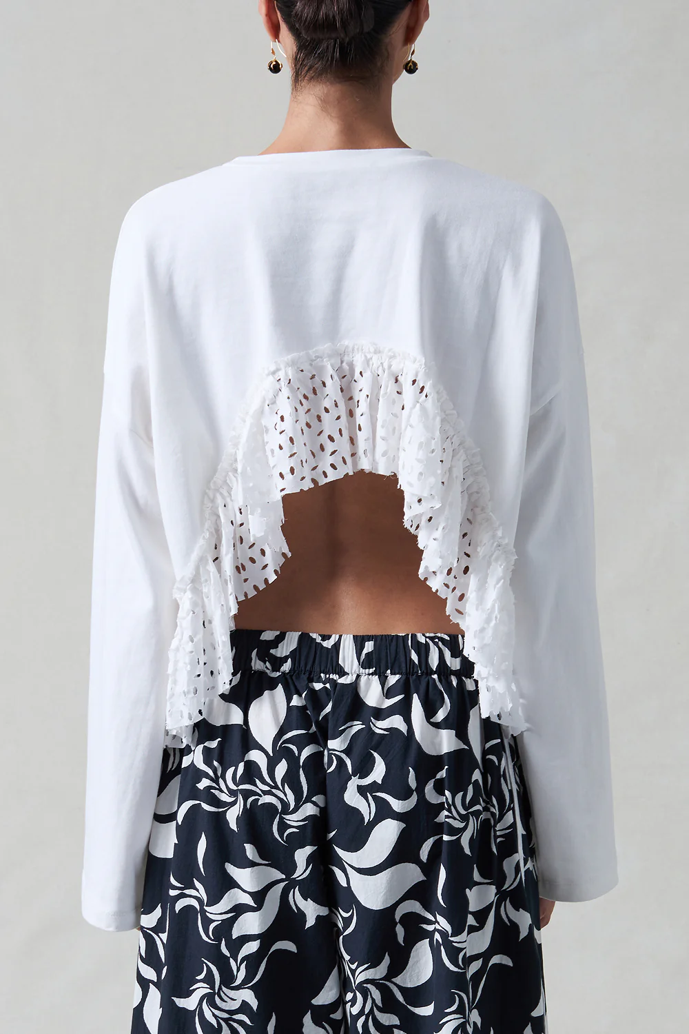 Laser Cut High Low Long Sleeve Tee White - Image 3