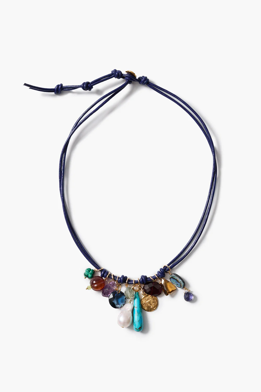 Romy Leather Charm Necklace Blue