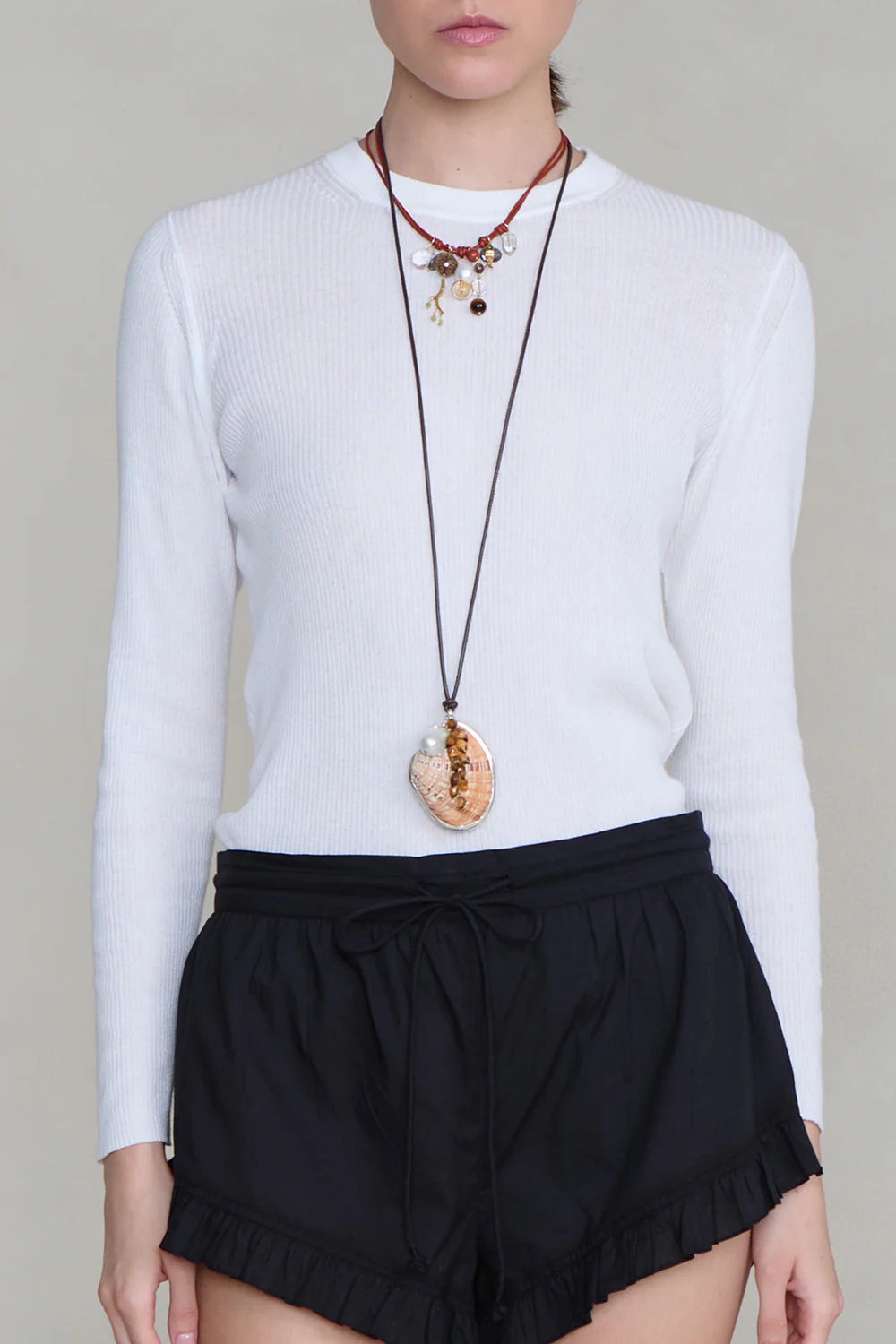 Romy Leather Charm Necklace Red - Image 2