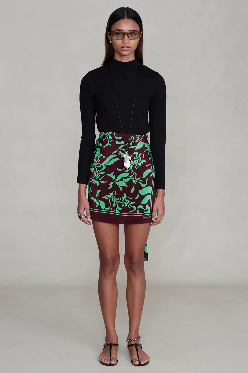 Silk Mini Wrap Skirt Mahogany