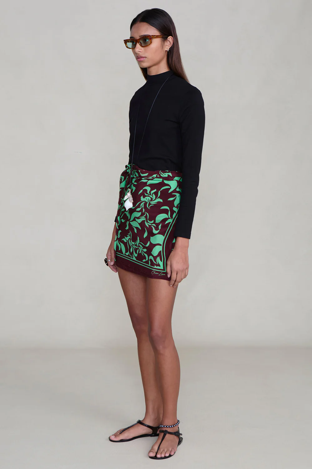 Silk Mini Wrap Skirt Mahogany - Image 3