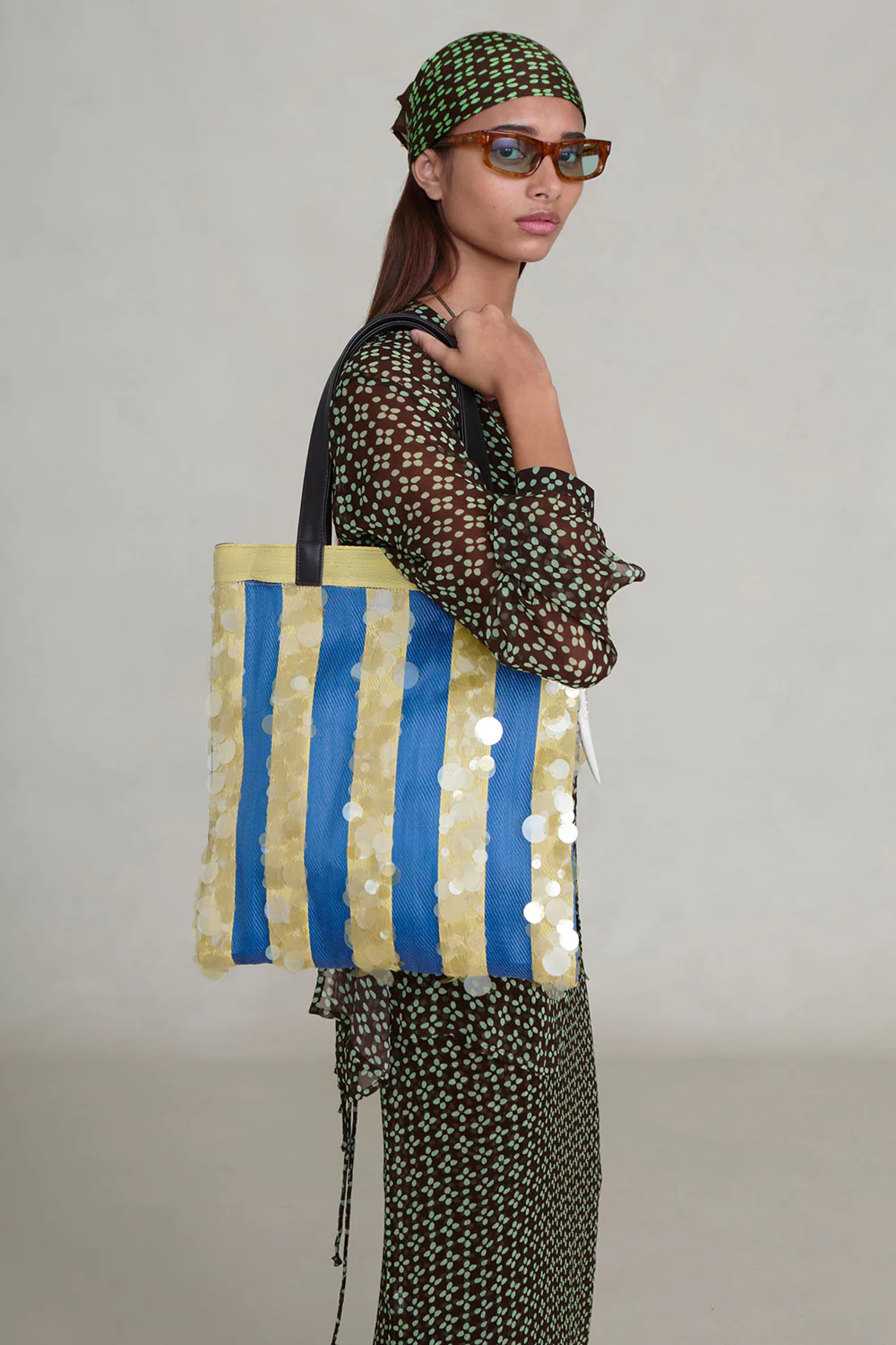 Striped Market Tote Bag Blue - Image 3