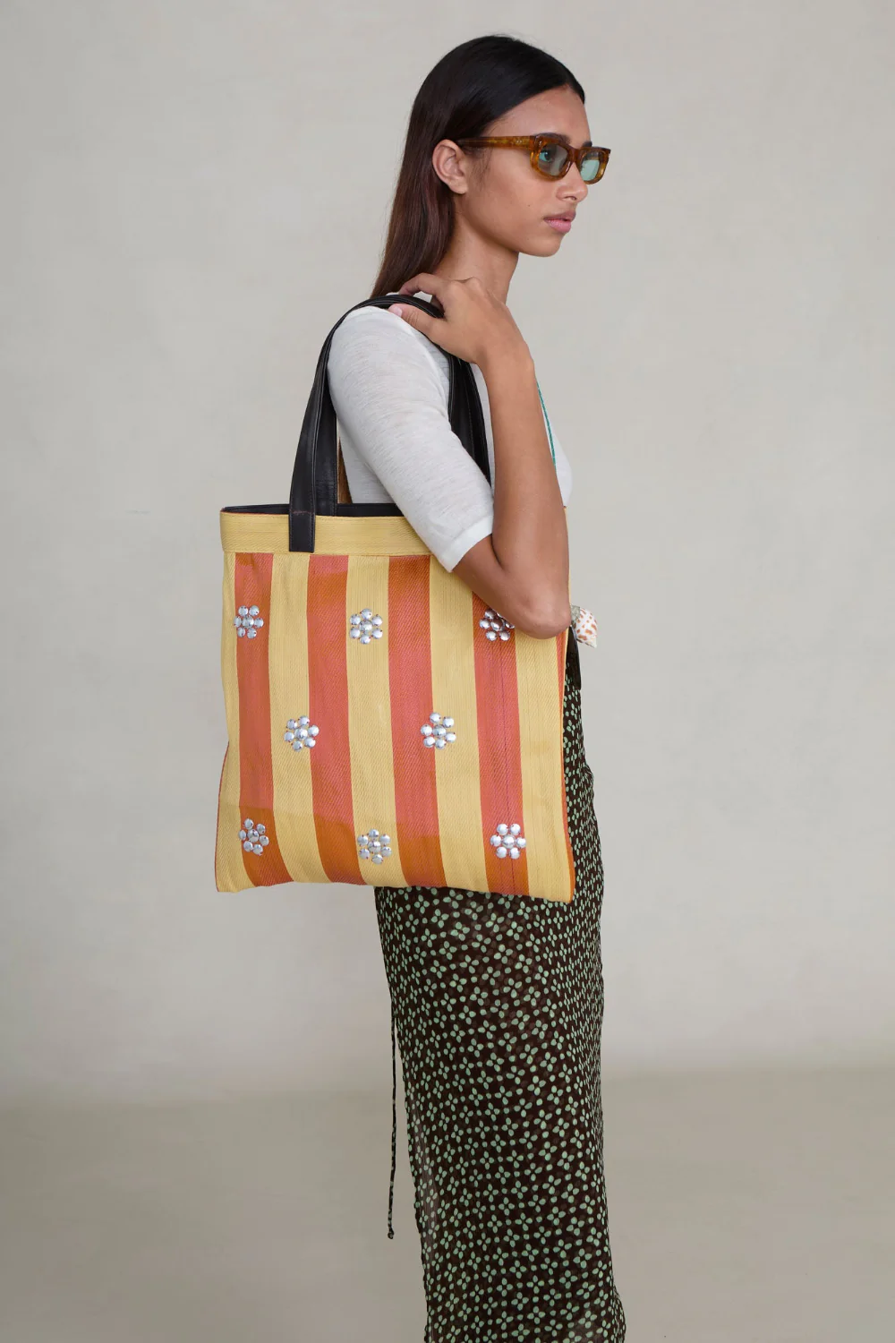 Striped Market Tote Bag Orange - Image 3