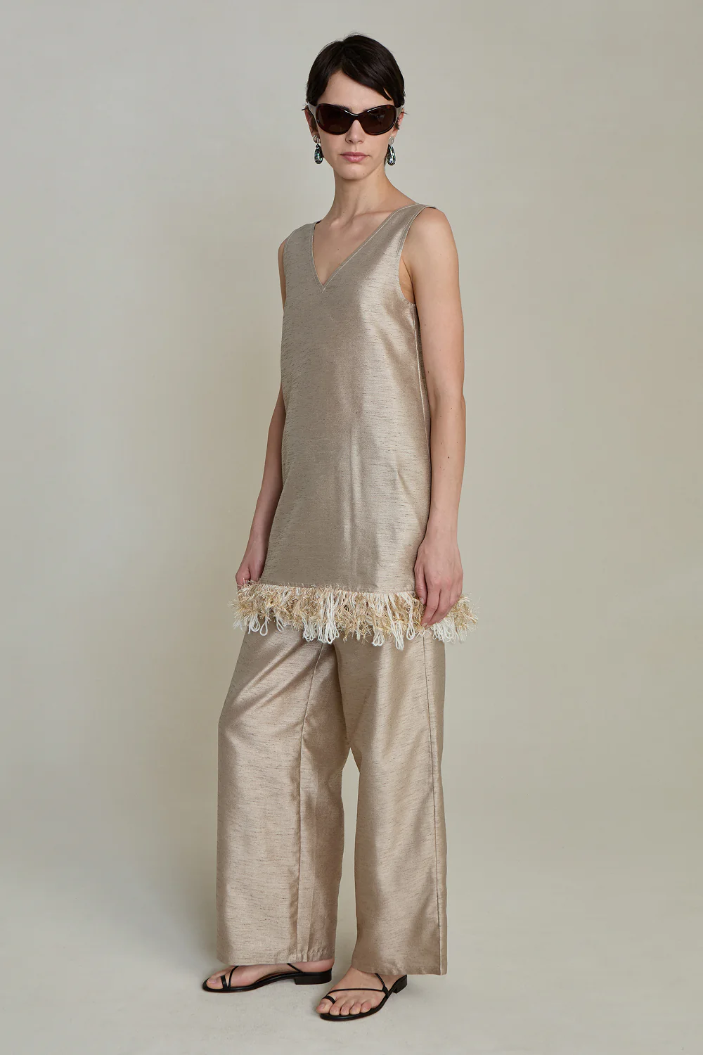 Tangled Yarn Dupioni Tank Taupe - Image 3