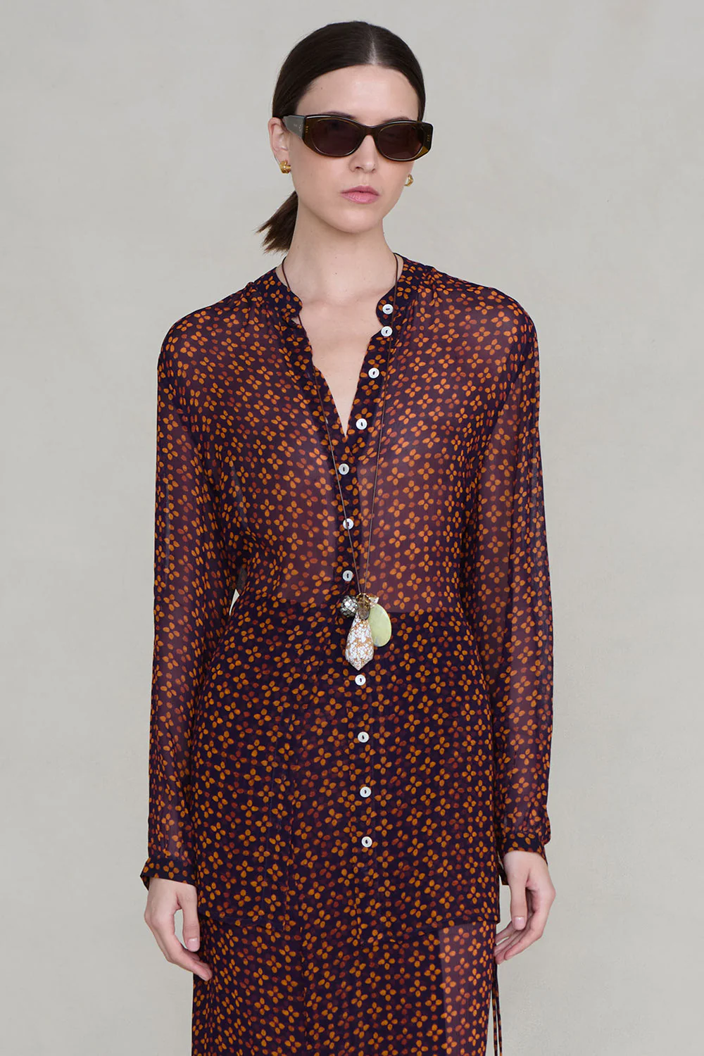 Tethered Button Up Shirt Plum